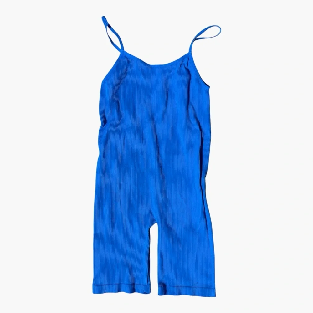 Zara Ribbed Biker Short Jumpsuit Blue M-L Bodycon Romper